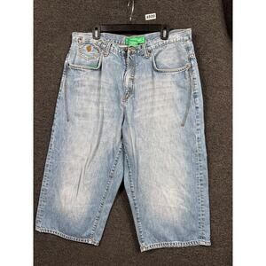 VTG Roca Wear Denim Baggy Shorts Mens Sz 38 Blue Thick Stitch Skater Grunge Rave